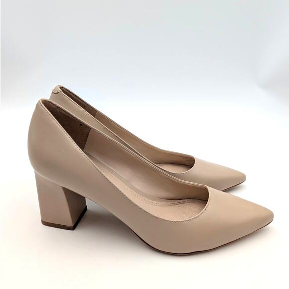 Marc Fisher Zala Block Heel Pump Women's Lite Latte Leather Size US7.5M EU38 - Picture 3 of 12